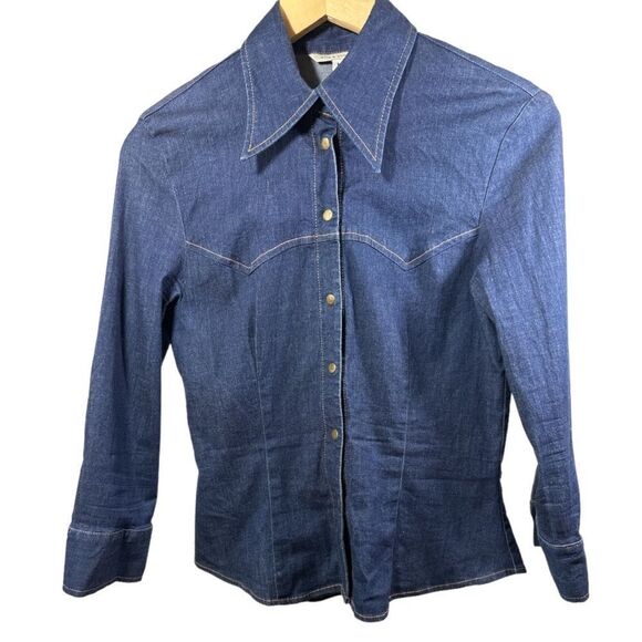 ALICE & TRIXIE Women's Stretch Denim Western Button-Down Shirt Blue Size Medium - Picture 1 of 9